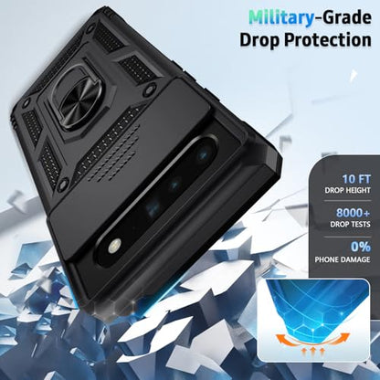 Vinve for Google Pixel 6 Pro Case with Slide Lens Cover, Military Grade Drop Protection, Magnetic Rotated Ring Holder Kickstand Protective Phone Case (Black) - color: Black ,Military Grade 2nd gen.