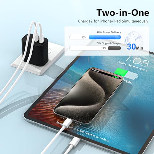USB C Charger Block 3 Pack, Dual Port 20W Fast Wall Plug (Black) - color: Black