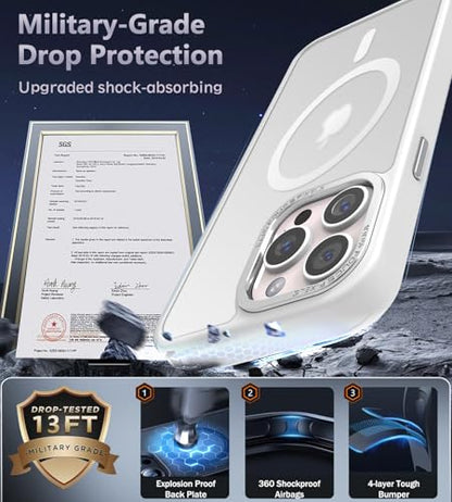 Newfuture Magnetic for iPhone 15 Pro Max Case Shockproof, Frosted White | Military Drop Protection, Slim Matte Anti-Fingerprint, Compatible with Magsafe, Camera Guard, Translucent Protective Cover - color: Frosted White, size: iPhone 15 Pro Max 6.7 inch