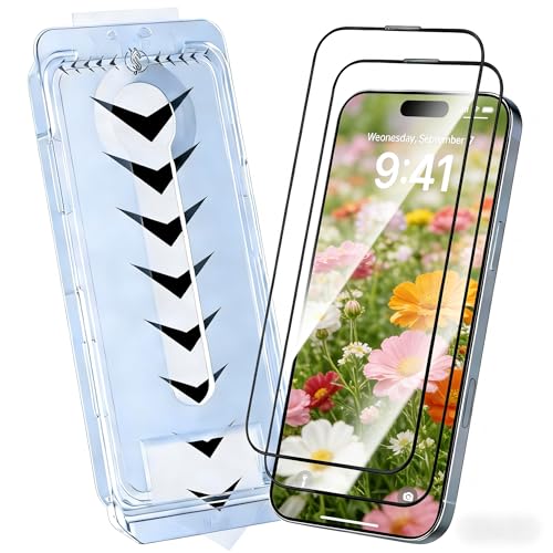 OneFish Screen Protector Tempered Glass Film 9H Hardness HD Clear Anti-Scratch Anti-Fingerprint Bubble Free Easy Installation Case Friendly Compatible with iPhone 16