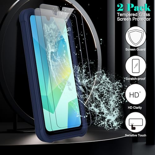 for Samsung Galaxy A16 5G Case with 2 Pack Tempered Glass Screen Protector, [Holster Series] Belt Clip Hard Tough Heavy Duty Rugged Shockproof Protective Cell Phone Case (Dark Blue) - color: Dark Blue