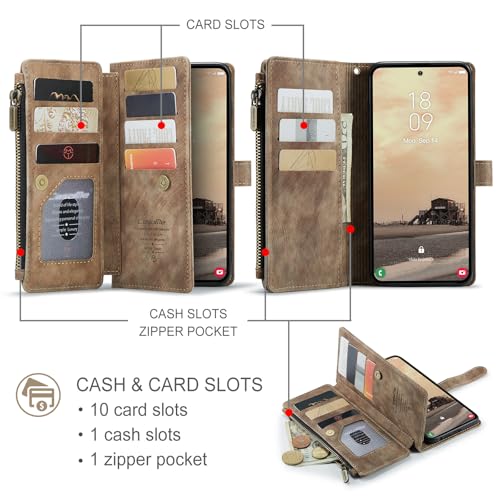Compatible with Samsung Galaxy S26 Ultra Wallet Case with Card Holder Kickstand Magnetic Zipper Pocket Lanyard Strap Wristlet,Leather Flip Case Wallet for Galaxy S26 Ultra 6.9 Inch (Brown) - color: Brown, size: S26 Ultra 6.9 Inch