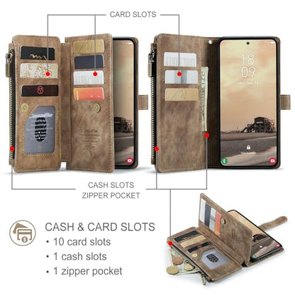 Compatible with Samsung Galaxy S26 Ultra Wallet Case with Card Holder Kickstand Magnetic Zipper Pocket Lanyard Strap Wristlet,Leather Flip Case Wallet for Galaxy S26 Ultra 6.9 Inch (Brown) - color: Brown, size: S26 Ultra 6.9 Inch