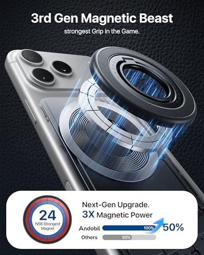 andobil [2026 Premium Leather] Magnetic Phone Ring Grip for MagSafe, Black - color: Leather Black