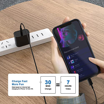 iPhone 14 13 Charger Fast Charging 10 FT, 20W USB C Charger Block & Cable - color: Deep Black