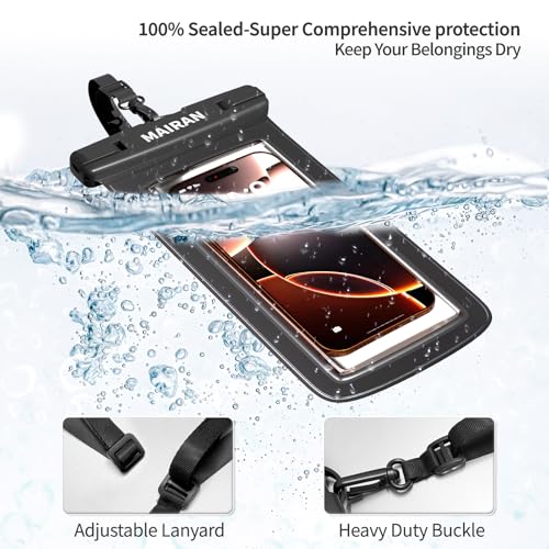 IPX8 Waterproof Phone Pouch Case 2Pack, Water Proof CellPhone Dry Bag for iPhone 16 15 14 13 12 11 Pro Max Plus XS, Galaxy S24 S23 4-7" Protector & Travel Essentials for Beach, Pool, Cruise-Black