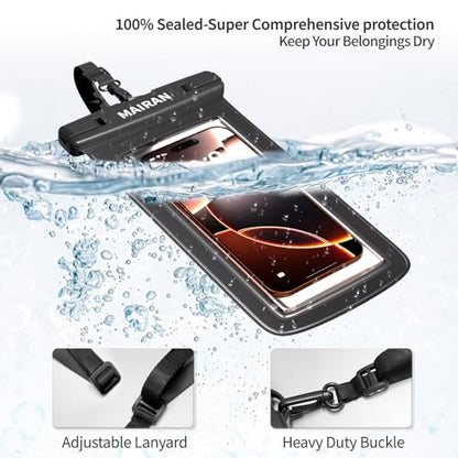 IPX8 Waterproof Phone Pouch Case 2Pack, Water Proof CellPhone Dry Bag for iPhone 16 15 14 13 12 11 Pro Max Plus XS, Galaxy S24 S23 4-7" Protector & Travel Essentials for Beach, Pool, Cruise-Black