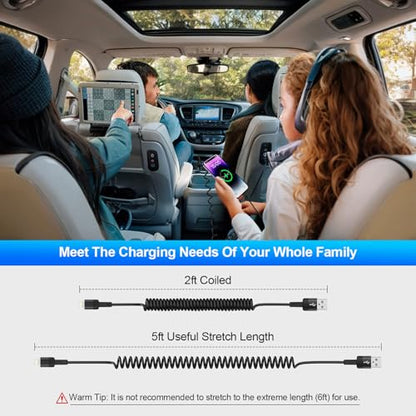 Coiled Lightning iPhone Charger Cord Fast Charging 4FT/2Pack [Apple MFi Certified] Compatible with iPhone 14 13 12 11 Pro Max XR XS X 8 7 6 Plus SE,iPad,iPod,Retractable Car Charger Carplay Long Cable
