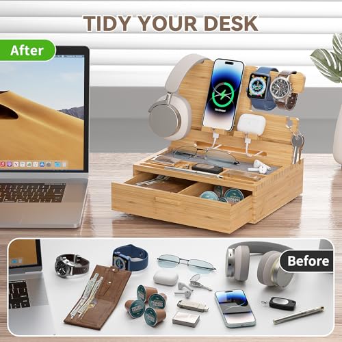 Pezin&Hulin Docking Station with Drawer, Nightstand Organizer (Nature) - color: nature