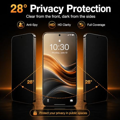Privacy Screen Protector for iPhone17 Pro (2-Pack) - 9H Tempered Glass with Anti-Scratch, Fingerprint Unlock & Easy Installation