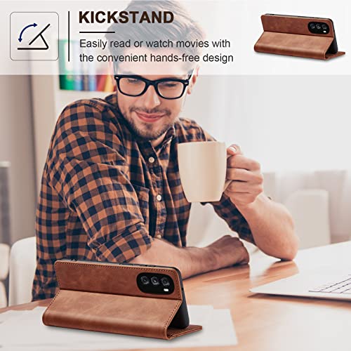 Jasonyu Flip Wallet Case for Moto G 5G (2022),Leather Magnetic Folio Cover with Card Holder,Kickstand - TPU Shockproof Durable Protective Phone Case,Brown | PU Leather Magnetic Folio Cover,with Card Holder,Kickstand,TPU Shockproof,Durable,Protective Phone