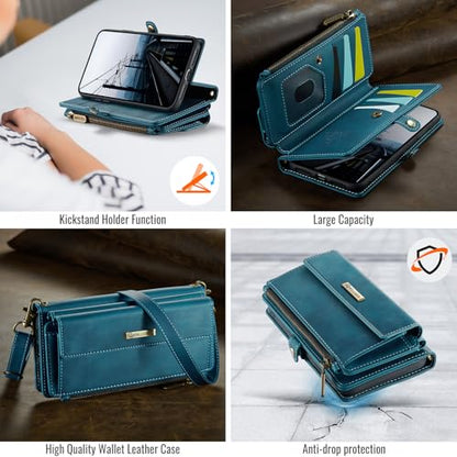 Wallet Case for iPhone 6 Plus/7 Plus/8 Plus – RFID Blocking PU Leather Phone Case with Card Holder, Zipper Pocket, Kickstand, Magnetic Closure, Shoulder & Wrist Strap, Blue Green - color: Blue Green, size: iPhone 6 Plus/7 Plus/8 Plus