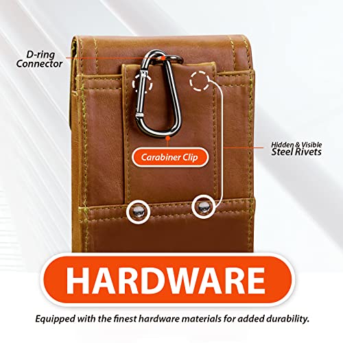 Genuine Leather Cell Phone Holster Case with Belt Clip Phone Pouch - color: Brown