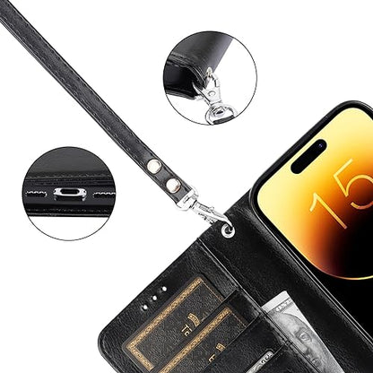 Bocasal Detachable Wallet Case Card Holder for iPhone 15, Black | RFID Blocking Kickstand Card Slots Holder PU Leather Magnetic Shockproof Wrist Strap Removable Flip Protective Cover 6.1 inch - color: Black