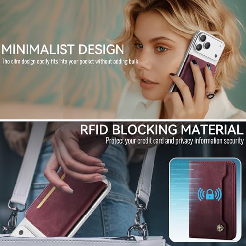 Vinich for MagSafe Wallet Magnetic RFID Blocking Card Holder, Burgundy - color: Burgundy