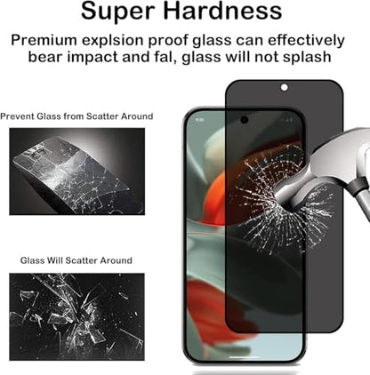 CJY For Google Pixel 9 Pro XL Privacy Screen Protector, 2+2 Pack Tempered Glass with Camera Lens Protector, 3D Curved HD Clear, Case Friendly, 9H Scratch Resistant, Fingerprint Unlock Compatible - color: Google Pixel 9 Pro XL Privacy