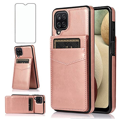 Phone Case for Samsung Galaxy A42 5G with Tempered Glass Screen Protector Credit Card Holder Wallet Cover Stand Leather Cell Accessories Glaxay A 42 G5 Gaxaly 42A S42 4G 2021 Cases Women Rose Gold - color: Rose Gold