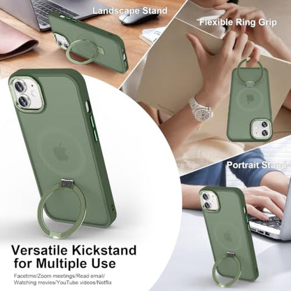 Magnetic for iPhone 11 Case with Ring Stand, Midnight Green | Invisible Magnetic Kickstand, 10FT Drop Protection Shockproof, Velvety Touch, Slim Translucent Matte Back - color: Midnight Green, size: Iphone 11 6.1 inches