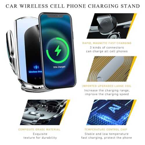 Ohleats Wireless Car Charger Mount, 15W Automotive Electric Wireless Charger Holder, Car Air Vent Mount Bracket Fast Charging for Most Smartphone, Universal Car Accessories (Silver) - color: Silver