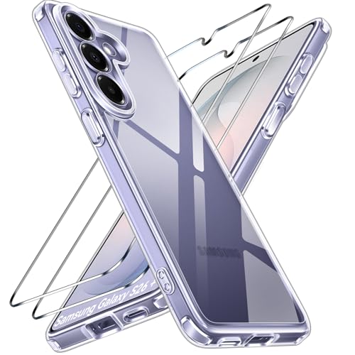 ivoler 3-in-1 Case for Samsung Galaxy S26 Plus 6.7 inch, Clear | with 2 Pack Screen Protector Tempered Glass, Military Shockproof Protective Hard Back Slim Bumper Phone Cover - color: Clear, size: For Samsung Galaxy S26 Plus 6.7 Inch