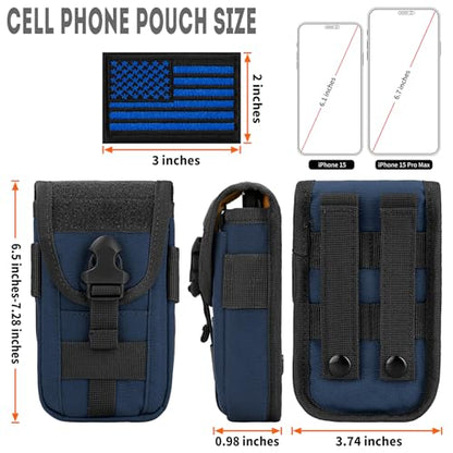 Tactical Phone Holster Pouch Case, Molle Gadget Bag Molle Attachment Belt Holder Waist Bag for 4.7"-6.9" with US Flag Patch for iPhone 18 Pro Max/17 Pro/16 Pro/15 Pro - color: Deep Blue