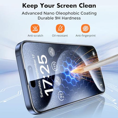 UNBREAKcable 3-Pack Screen Protector for iPhone 15 Pro Max, Double Shatterproof Tempered Glass [Easy Installation Frame] [HD Clear] [9H Hardness] [Full Coverage] for iPhone 6.7 inch - size: iPhone 15 Pro Max
