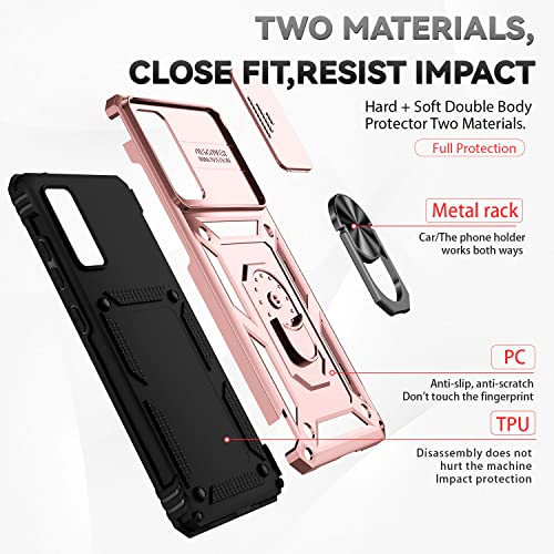 for Samsung Galaxy S20 FE 5G Case with Camera Lens Cover HD Screen Protector, Military-Grade Drop Tested Magnetic Ring Holder Kickstand Protective Phone Case for Samsung Galaxy S20 FE 5G (Rose Gold) - color: Rose Gold with camera cover Military-Grade 2nd