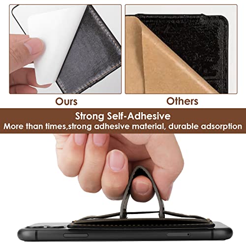 Cobee Cell Phone Card Holder Pouch Self-Adhesive Phone Kickstand with Elastic Band Stick on Wallet Card Holder for Back of Phone Case Leather ID Card Holder Sleeve Pouch Credit Card Grip Holder(Black)