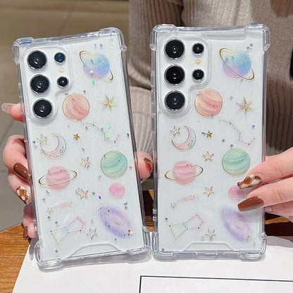 Changjia for Samsung Galaxy S26 Ultra Clear Glitter Case,Cute Bling Sparkle Planet Space Stars Moon Universe Pattern Soft TPU Silicone Shockproof Women Girls Protective Case for Galaxy S26 Ultra,Clear - size: for Samsung Galaxy S26 Ultra 6.9"