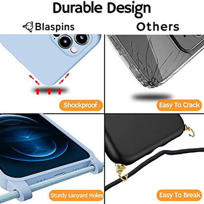 Crossbody Lanyard Strap Case for iPhone 14 Pro Max, Neck Cross Body, Adjustable Holder Removable, Drop Protection Shockproof, Hands-Free Silicone Case 6.7 inch, 150 cm Strap, iP14PM - Blue - color: Blue