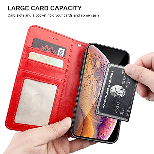 Bocasal Detachable Wallet Case Card Holder for iPhone Xs Max, Red - color: Red