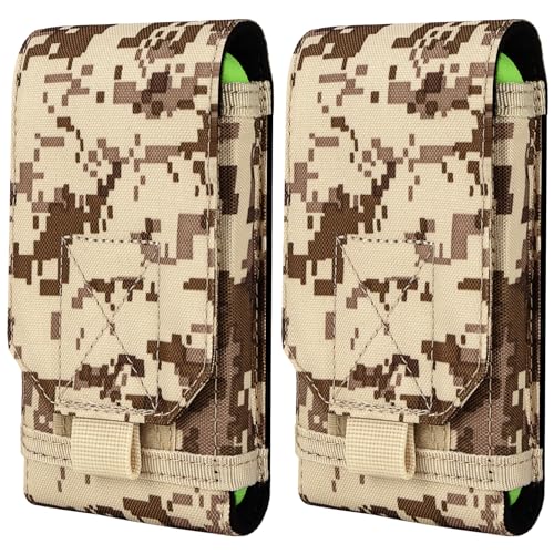 Tactical Molle Phone Holster Pouch, Universal Belt Waist Bag for iPhone 17 Pro Max/17 Pro/17/16 Pro Max/15 Pro Max/14 Pro Max/13/12, Samsung S25 Ultra/S24/S23, Size L - color: Desert Camo(2 Pack)