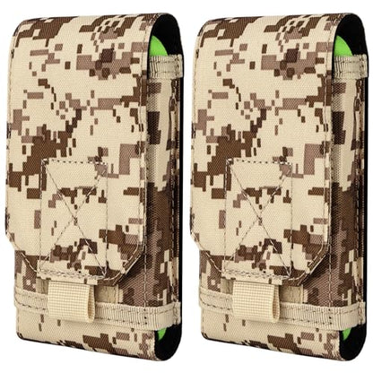 Tactical Molle Phone Holster Pouch, Universal Belt Waist Bag for iPhone 17 Pro Max/17 Pro/17/16 Pro Max/15 Pro Max/14 Pro Max/13/12, Samsung S25 Ultra/S24/S23, Size L - color: Desert Camo(2 Pack)