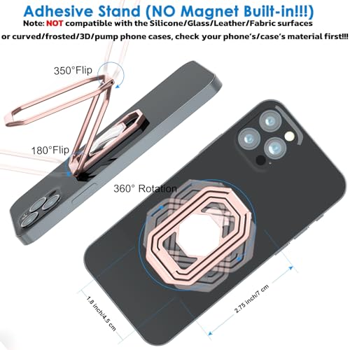 Phone Ring Holder Finger Kickstand, 360° Rotation Metal Phone Grip for Magnetic Car Mount Foldable Cell Phone Stand Compatible with Most Smartphones - color: Silver Rose Gold