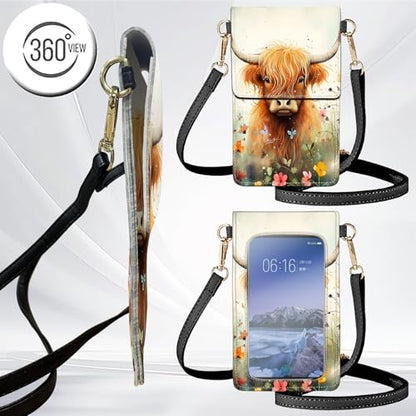 for Women Cell Phone Purse,with Touchscreen Cell Phone Purse,PU Leather Shoulder Bag Waterproof Phone Wallet Case with Clear Touch Screen Window up to 6.7 inch Smartphone, - color: Cow Cattle Butterfly-150