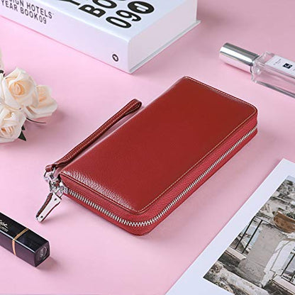 Small Compact Women Wallet RFID Blocking Genuine Leather Bifold Purse with ID Windows - color: 1- Pebbled Dark Red, size: One Size