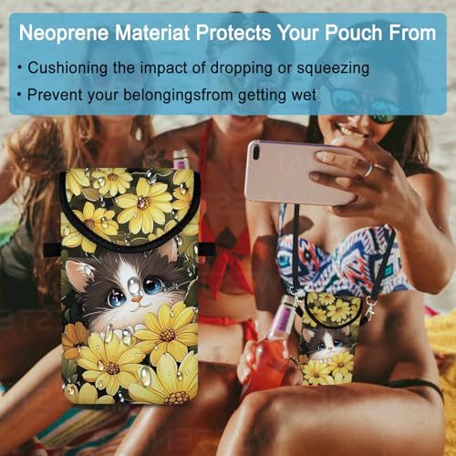 Neoprene Cell Phone Sleeve Pouch Case Bag with Crossbody Strap Neck Lanyard for Women 7.5 X 4.3 in Sunflower Cat - color: Sunflower Cat 1
