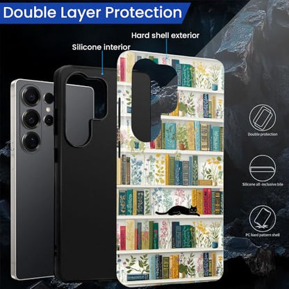 Compatible with Samsung Galaxy S26 Ultra Case,Glossy Case All-Round Protection Shockproof Anti-Scratches TPU Cover,Cases for Man Woman-Book Shelf Flower Plants Cat - color: Book Shelf Flower Plants Cat, size: Galaxy S26 Ultra