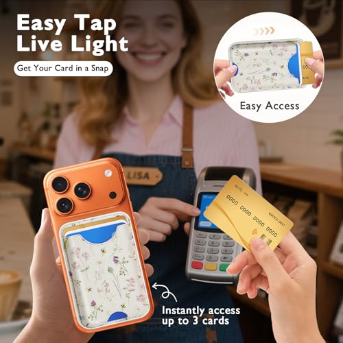 Compatible with Magsafe Wallet Magnetic Card Holder - Flowers Phone Wallets for Women Teen Girls Cute for iPhone 17/16/15/14/13/12 Series Slim for Apple Mag RFID Magnet,Fit 3 Cards - color: Flowers