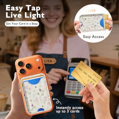 Compatible with Magsafe Wallet Magnetic Card Holder - Flowers Phone Wallets for Women Teen Girls Cute for iPhone 17/16/15/14/13/12 Series Slim for Apple Mag RFID Magnet,Fit 3 Cards - color: Flowers
