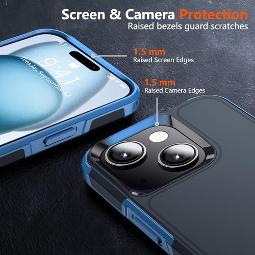 Shockproof for iPhone 15 Case,[15 FT Military Grade Drop Protection],with 2X [Tempered Glass Screen Protector ] with Air Bumpers Full-Body Protective Phone Case,Royal Blue - color: Royal Blue
