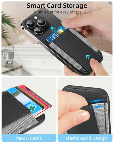 HiWe for MagSafe Wallet, 7 Cards Holder for Phone Case, RFID Blocking - color: Black Wallet - Grey Band