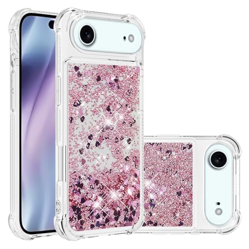 for iPhone Air Case Glitter Cute Liquid Love Rose YB | Phone Case for Girls Women,Bling Sparkly,Floating Quicksand,Soft TPU Clear,Shockproof Protective,Bumper Durable - color: Rose, size: iPhone 17 Air