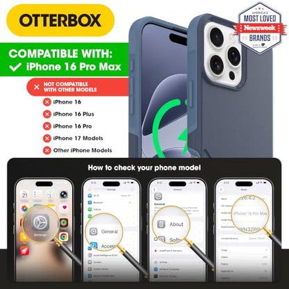 OtterBox iPhone 16 Pro Max – Commuter Series Slim MagSafe Case - Blue Jeans | 3X Military Drop Protection - Dual-Layer Design - Pocket-Friendly - Raised Edges - Port Covers - Non-Retail Packaging - color: Blue Jeans