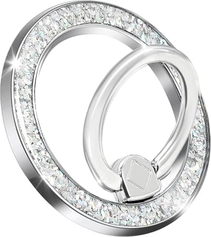 Magnetic Phone Ring for MagSafe Phone Grip, Magnetic Cell Phone Stand Holder Finger Ring [Super Magnet] Compatible with iPhone 17/16/15/14/13/12 Series - Stylish Glitter Silver-S-25