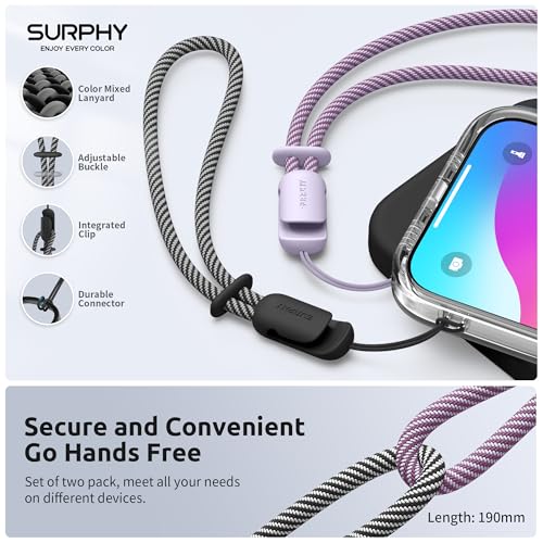 SURPHY 2 Pack Phone Lanyard, Phone Wrist Strap for Case, Camera Wrist Strap - color: Black & Lilac