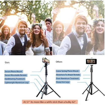 Fugetek 62" Professional Selfie Stick Tripod, 100% All Aluminum Stick & Legs, Lightweight, Detachable Bluetooth Remote, Portable All in One, Compatible with iPhone & Android, Non Skid Feet, Black - style: Tripod