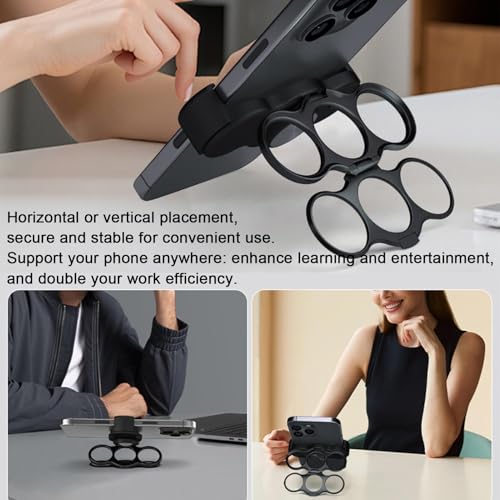3PCS Double Ring Three Finger Back Clip Holder, 360 Rotation Phone Ring Holder, Multipurpose Foldable Magnetic Phone Grip Stand, for Car Desk Home Kitchen Call Navigation