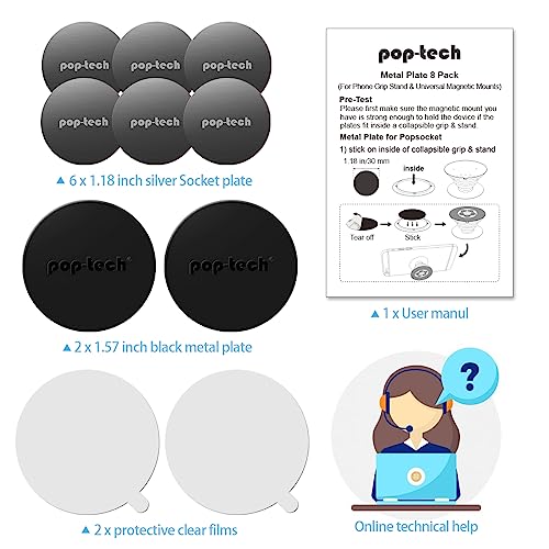 Metal Plate for Phone Magnet, 8 Pack Replacement Magnet Disc Magic Mount Plate with Adhesive Backing for Socket Grips & Magnetic Car Holder Cradle Stand(Dashboard/Vent/CD Slot/Windshield) - Round