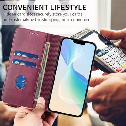 Bumper Case Compatible with Galaxy A20E, Leather Phone Case with RFID Blocking Card Holder Ultra Slim Cover Protective Scratch Resistant Case Leather Wallet Compatible with Samsung Galaxy A20E/A10E - color: Red